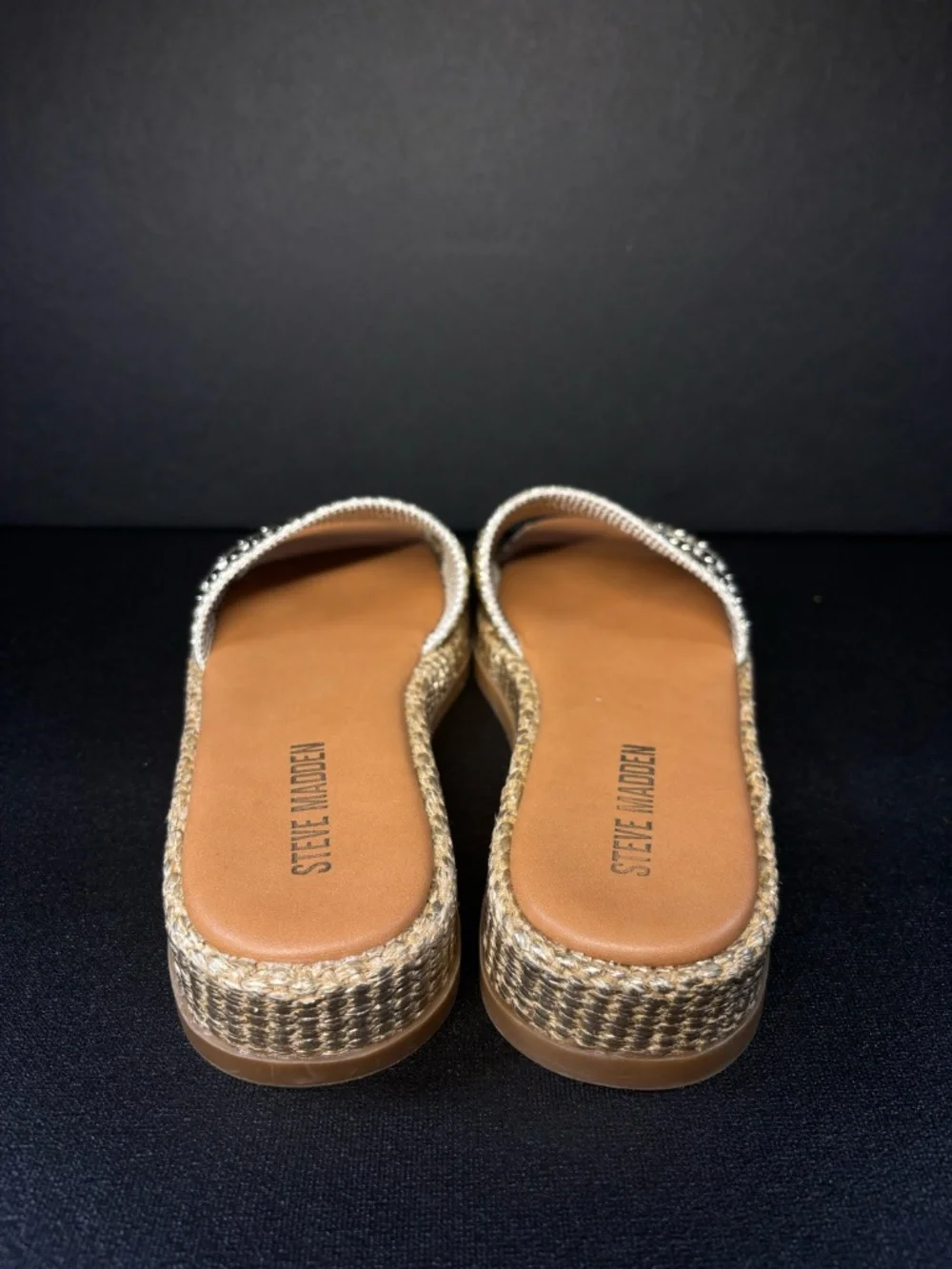 Steve Madden Boardwalk Studded Espadrille Platform Slide Sandals 8.5